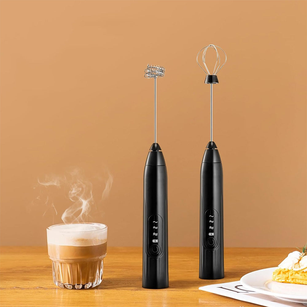 USB Charging Electric Egg Beater Milk Frother Handheld Drink Coffee Foamer-Black