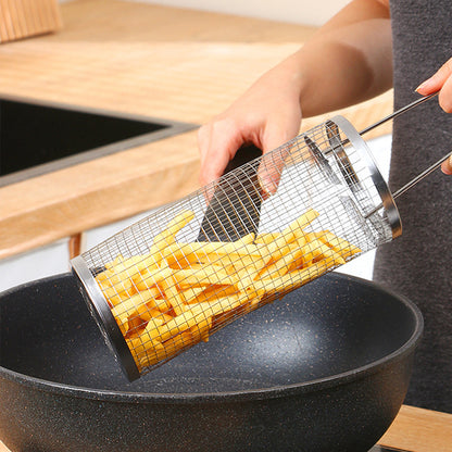 2 Pieces Rolling Grill Basket Locking Lid Stainless Steel BBQ Cage