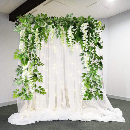 4PCS Artificial Silk Wisteria Vine Hanging Garlands 1.8m for Home & Garden Decoration White