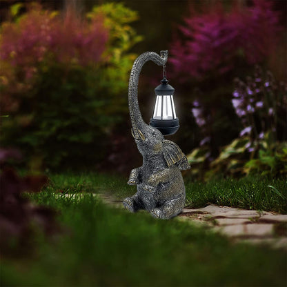 Solar Powered Elephant Statue Lamp Garden LED Lights -Brown