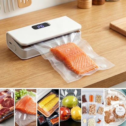 6 Level Bag Sealer with Cutter and LED Display Heat Sealer - White