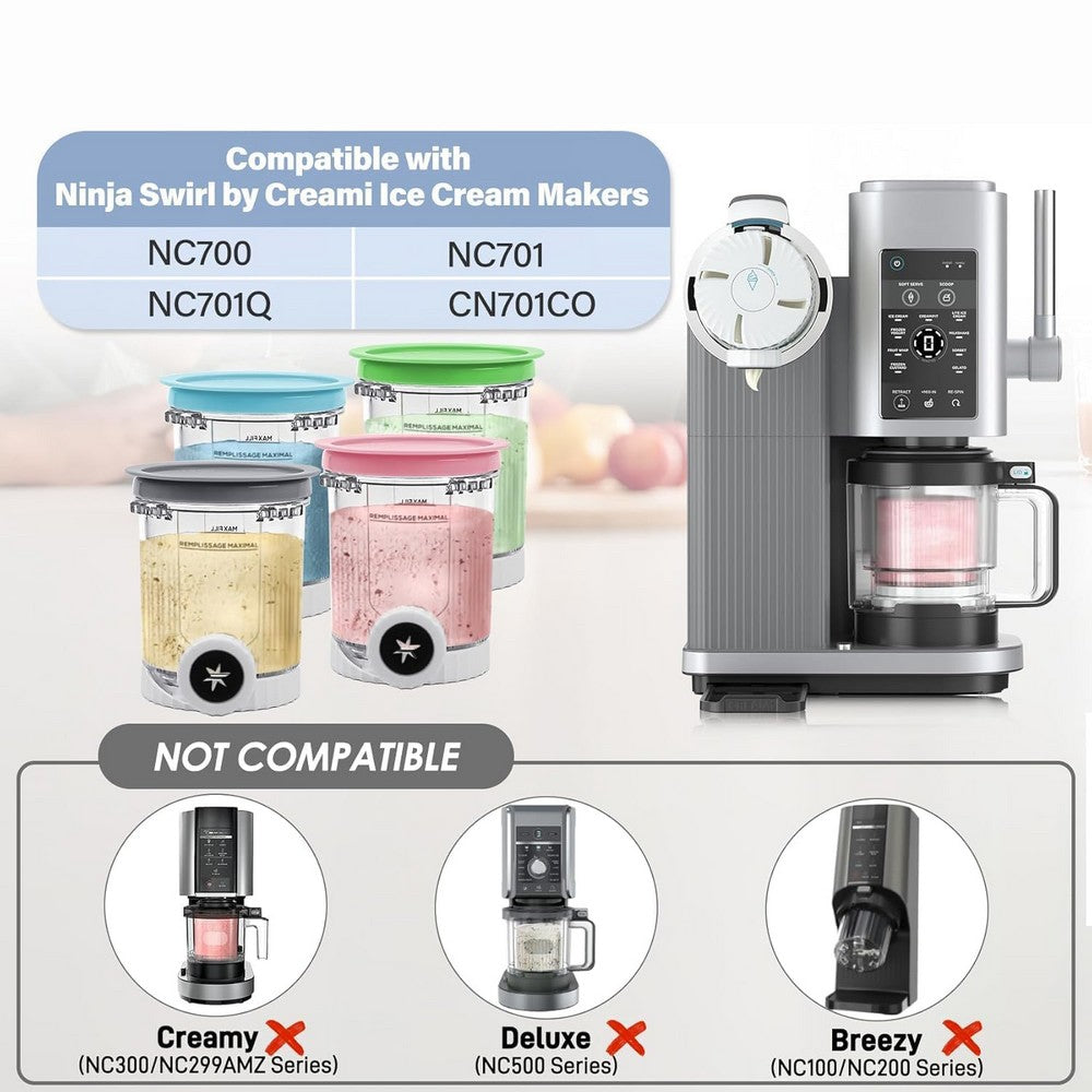 4Pcs Swirl Pints and Lids Compatible with Ninja NC700 NC701 Series for Ice Cream