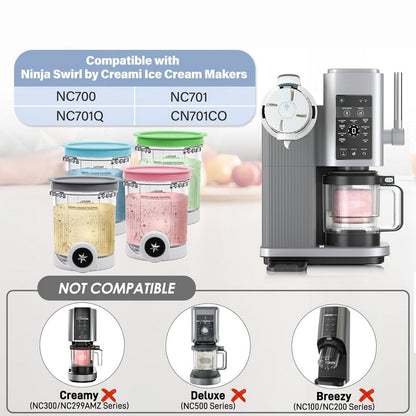 4Pcs Swirl Pints and Lids Compatible with Ninja NC700 NC701 Series for Ice Cream