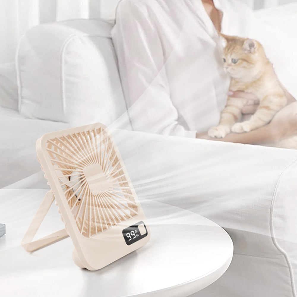 5 Speed Desktop Fan USB Rechargeable 180 Degree Foldable Digital Display Fan Cuticolour