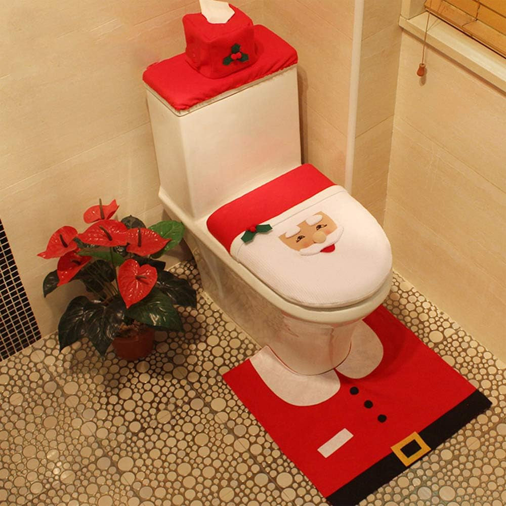 3Pcs Set Christmas Toilet Seat Cover Kit Xmas Bathroom Decor Home Indoor Decor