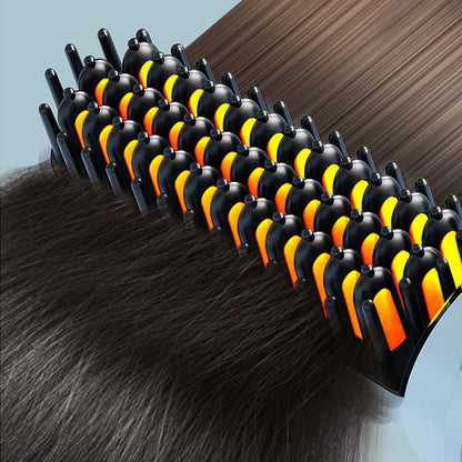 Portable Cordless Electric Hair Straightener Brush USB Rechargeable Heated Comb-Black