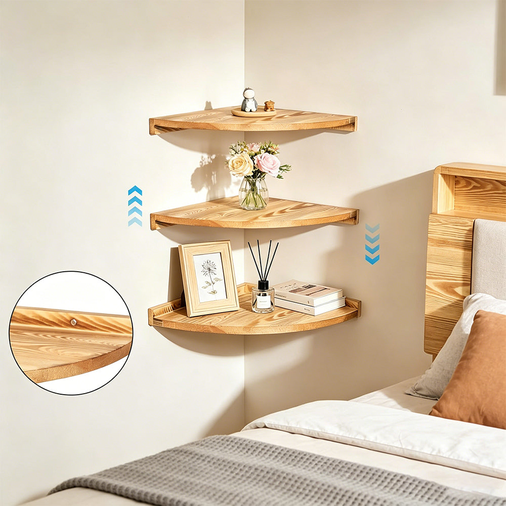 3-Tier Carbonized Wood Corner Shelf for Bathroom Living Room