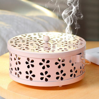 Metal Mosquito Coil Holder with Lid Portable Hanging Incense Burner Box Pink