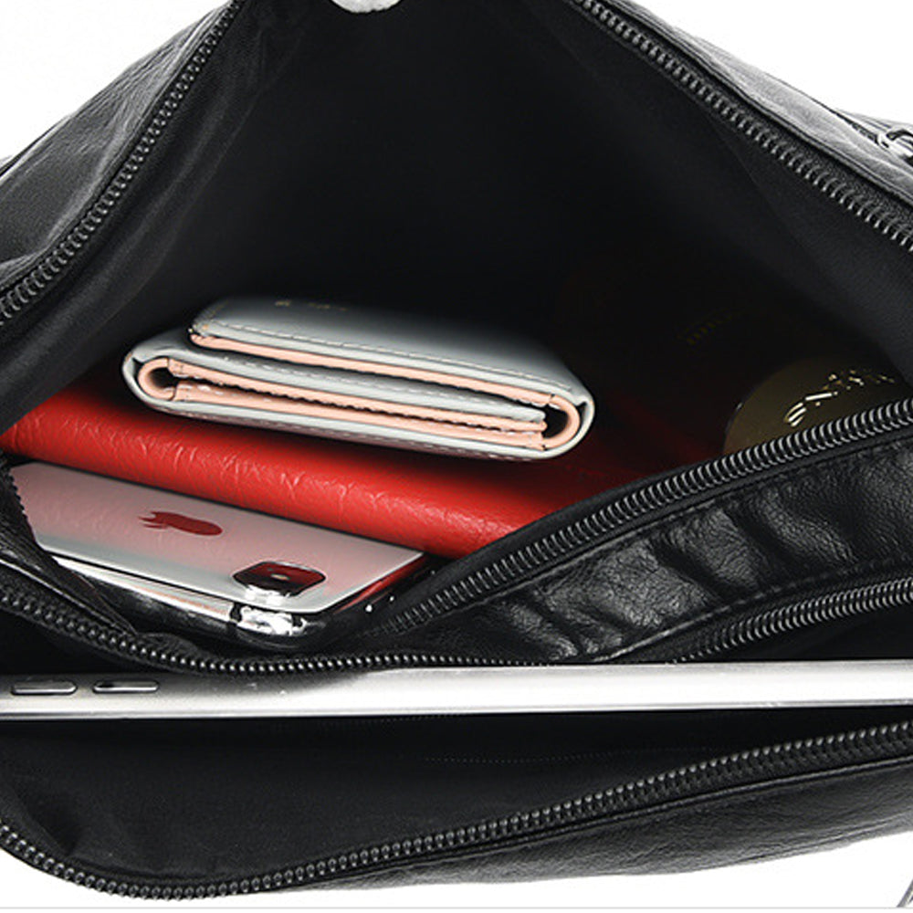 Two-Layer PU Leather Crossbody Bag for Women-Black