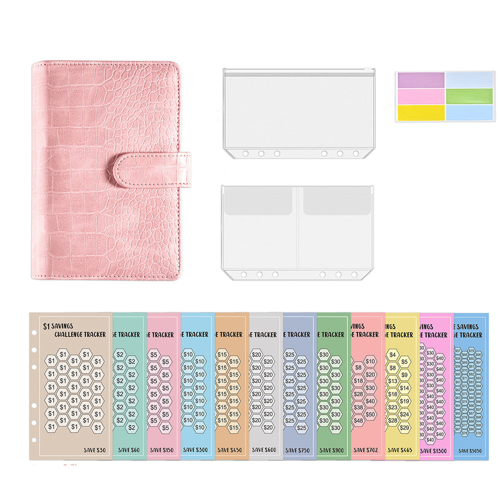 2-in-1 A6 Budget Binder Set Money Saving Challenge Tracker for Budget Plan Pink
