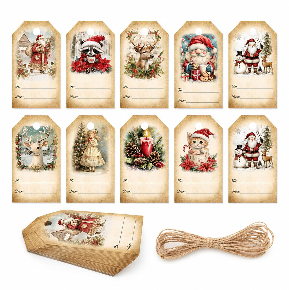 40 Pack Engineered Wood Christmas Gift Tags with Hanging String