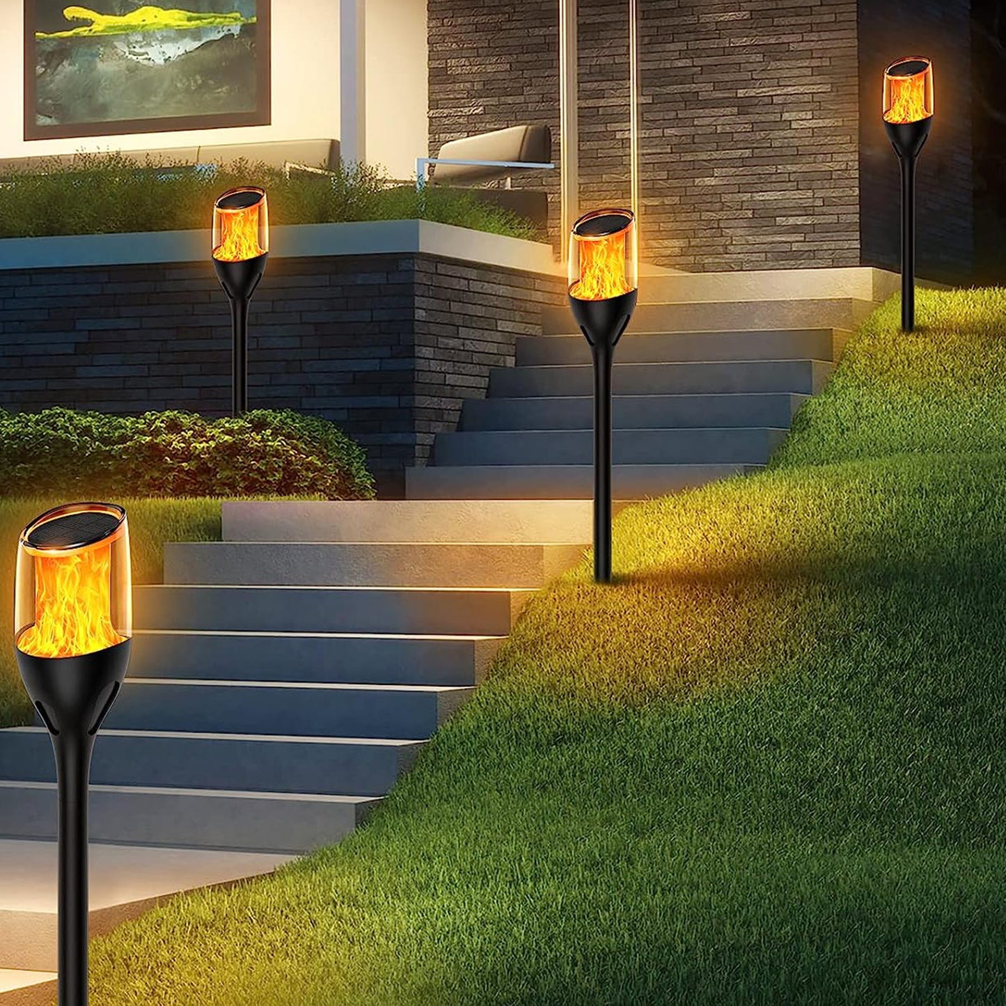 2-Pack 12 LEDs Waterproof Solar Garden Lights Solar Torch Light with Flickering Flame