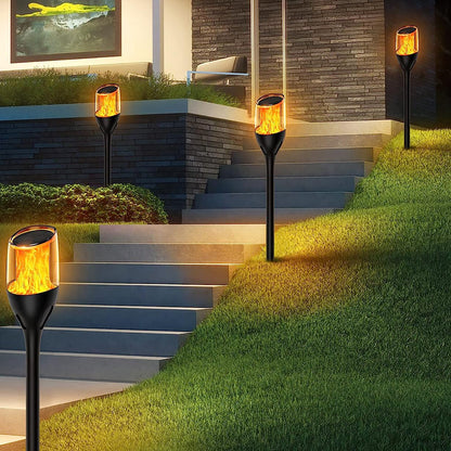 2-Pack 12 LEDs Waterproof Solar Garden Lights Solar Torch Light with Flickering Flame