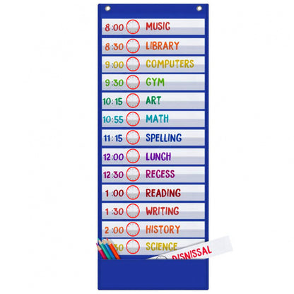 Wall Time Management Card Organizer with 14 Dry Erase Cards - Blue