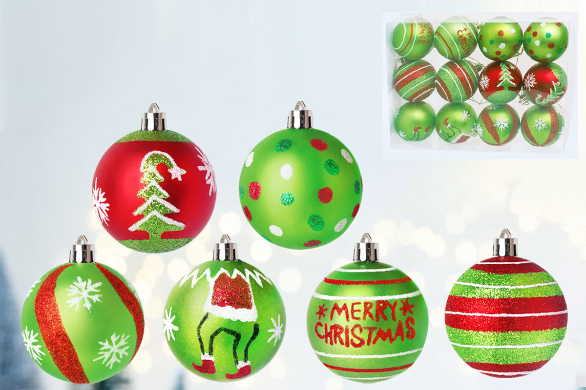 12Pcs Christmas Ball Ornaments for Christmas Tree Decorations 6cm Red and Green Glittering Hanging Bulbs Pendants