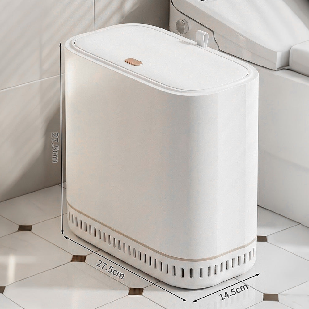 Household Adsorption Trash Can with Lid for Bathroom - White