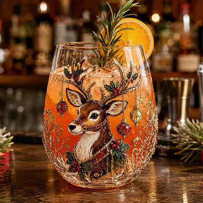 Christmas Embossed Whiskey Glass Christmas Whiskey Glass - Reindeer
