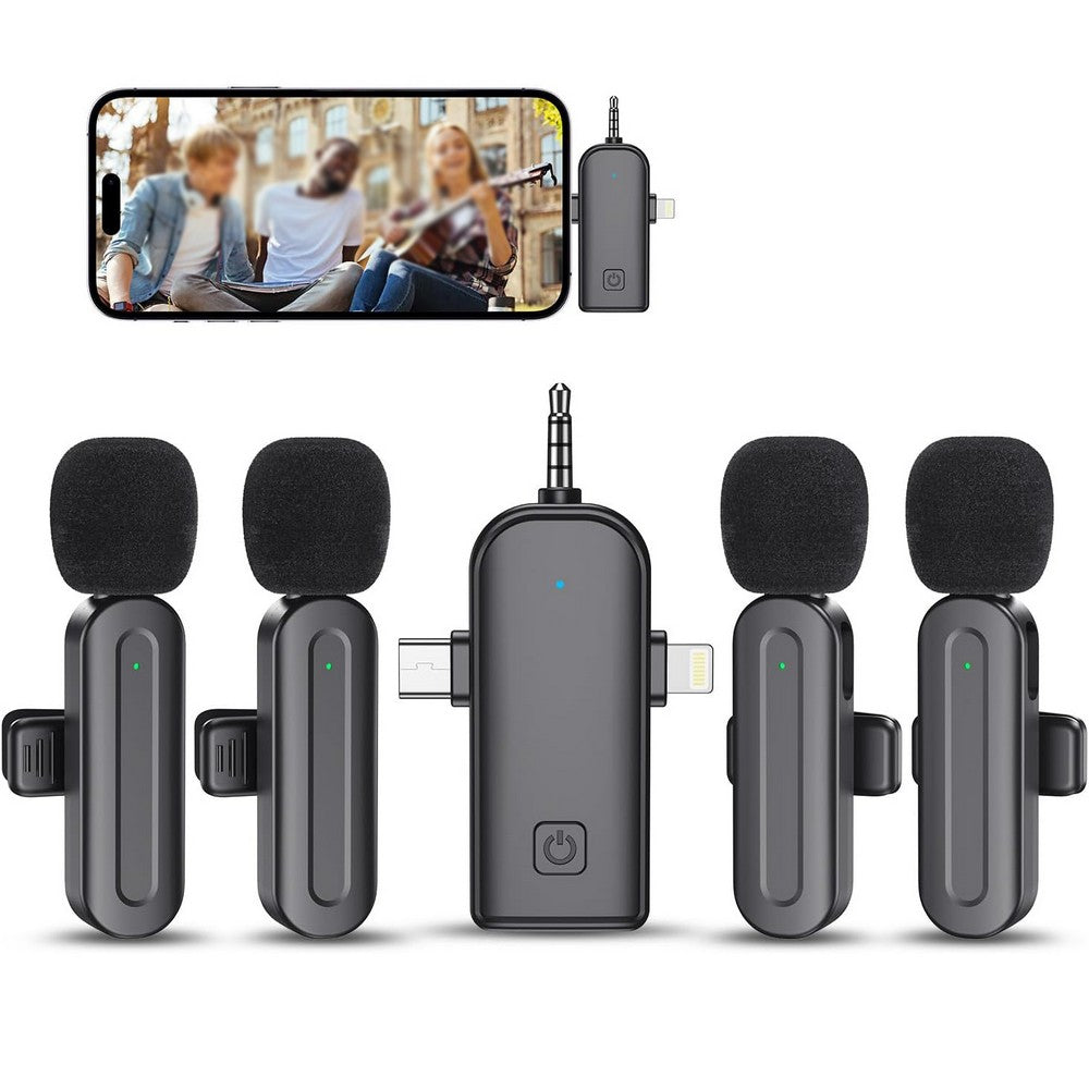 4Pcs Wireless Mini Microphone Lavalier Microphone for iPhone iPad Video Recording
