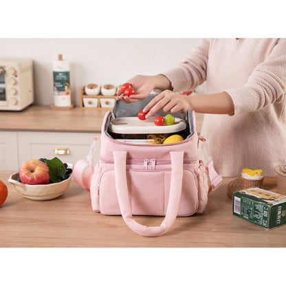 Lunch Bag Women Double Deck Insulated Lunch Bag For Work Picnic Travel-Pink