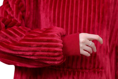 Wearable Blanket Sweatshirt for Women and Men Thick Flannel Hooded Sweatshirt Loungewear -Wine Red