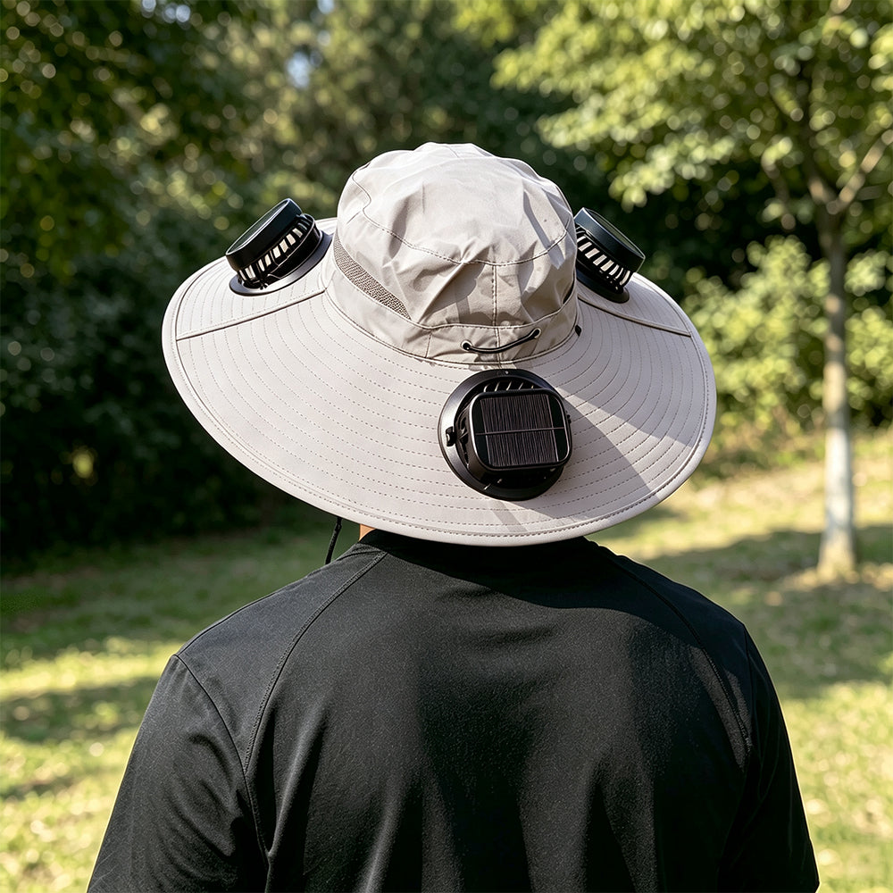 Solar Fan Hat with 3 Fans and USB Charging Cooling Hat - Light Grey