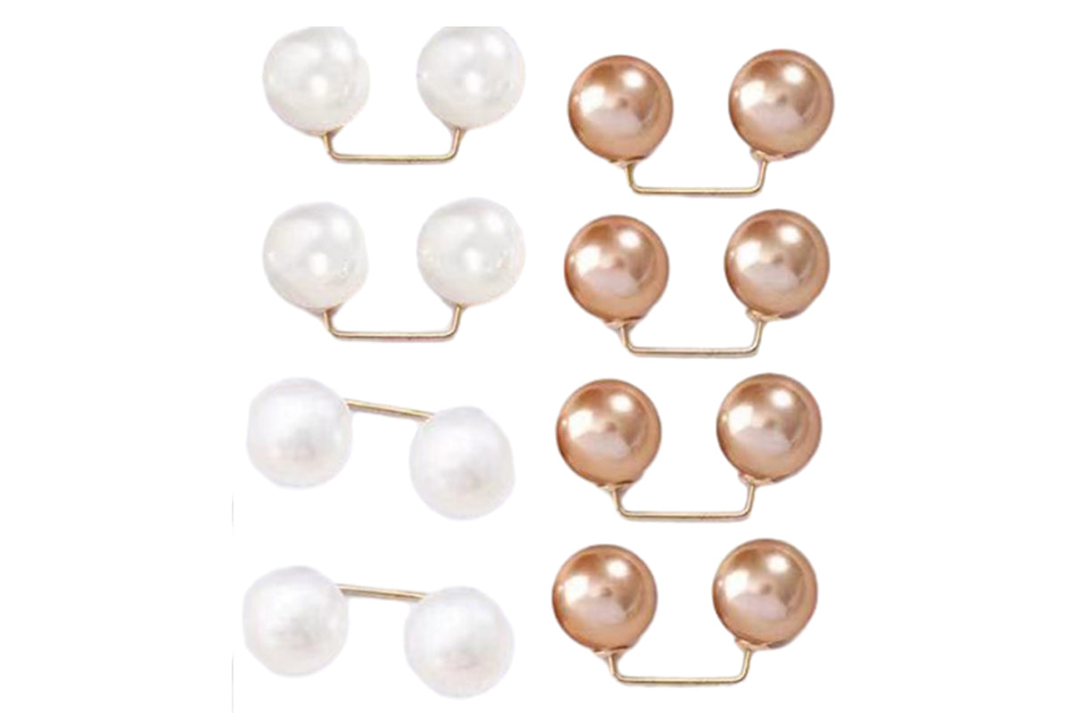 8Pcs Brooches Anti-Reveal Neckline Double Headed Artificial Pearl Curved Pin-ST3