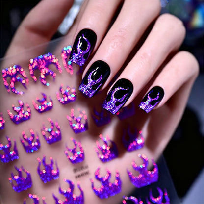 4 Pack Halloween Nail Art Stickers Metallic Flame Design Vinyl Decals