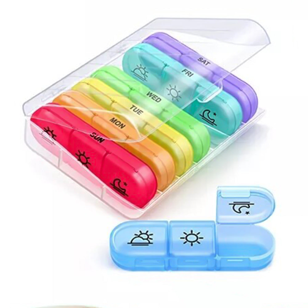 Weekly Pill Box Organizer 7 Days Tablet Storage Dispenser With One Side Large Openings-Clear