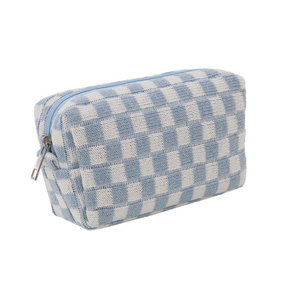 2Pcs Checkered Makeup Bags Travel Toiletry Bag Organizer Makeup Storage Bags Blue