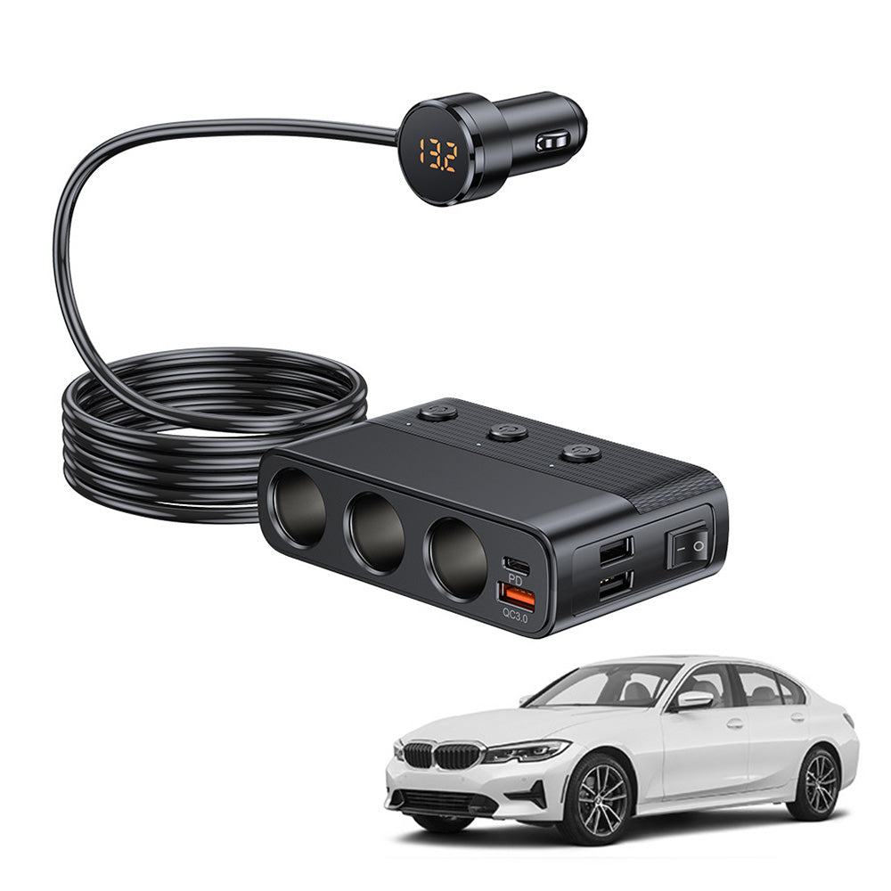 7 in 1 Cigarette Lighter Splitter QC3.0 PD 30W Charging 3 Socket Car Charger Adapter