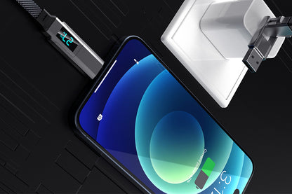 4 in 1 100W Multi Fast Charging Cable 1.5m Flat Braided USB C Cable with LED Display for iPhone Sam Sung MacBook Airpods Android Phone