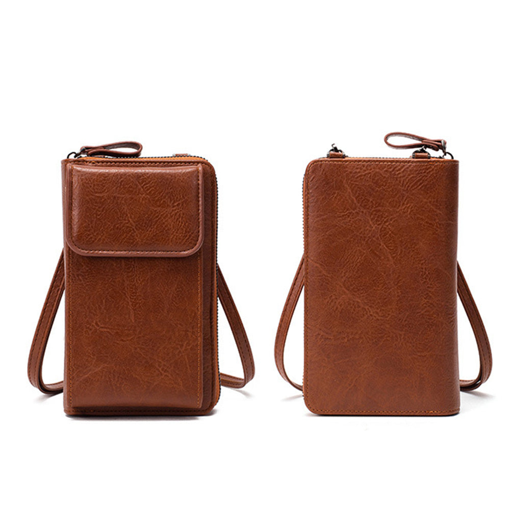 PU Leather Women Pouch Bag Mobile Phone Bag Crossbody Purse Wallet Shoulder Bag-Brown