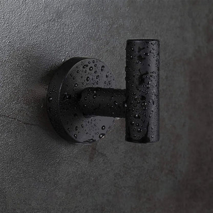 2Pcs Set Bathroom Towel Hook Wall Mounted Robes Holder Stainless Steel Clothing Hanger Black