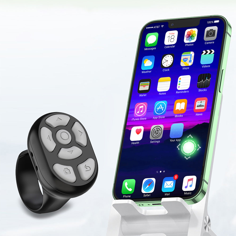 2-in-1 Bluetooth Remote Control Tiktok Scrolling Ring Page Turner for Tablet Ebook Reading Smart Phone Black