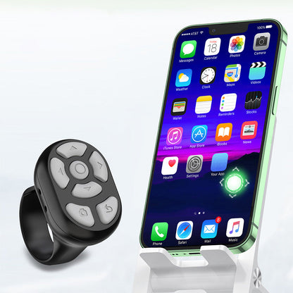 2-in-1 Bluetooth Remote Control Tiktok Scrolling Ring Page Turner for Tablet Ebook Reading Smart Phone Black