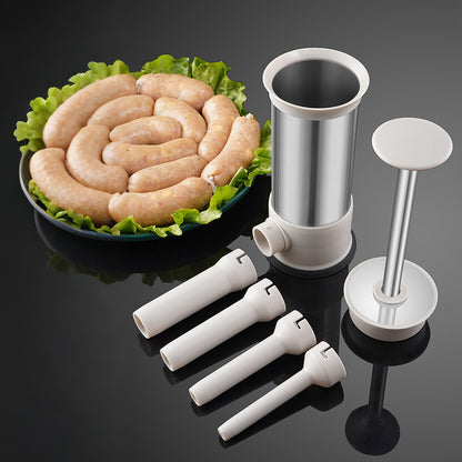 Stainless Steel Sausage Stuffer with 4 Tubes Manual Meat Stuffer