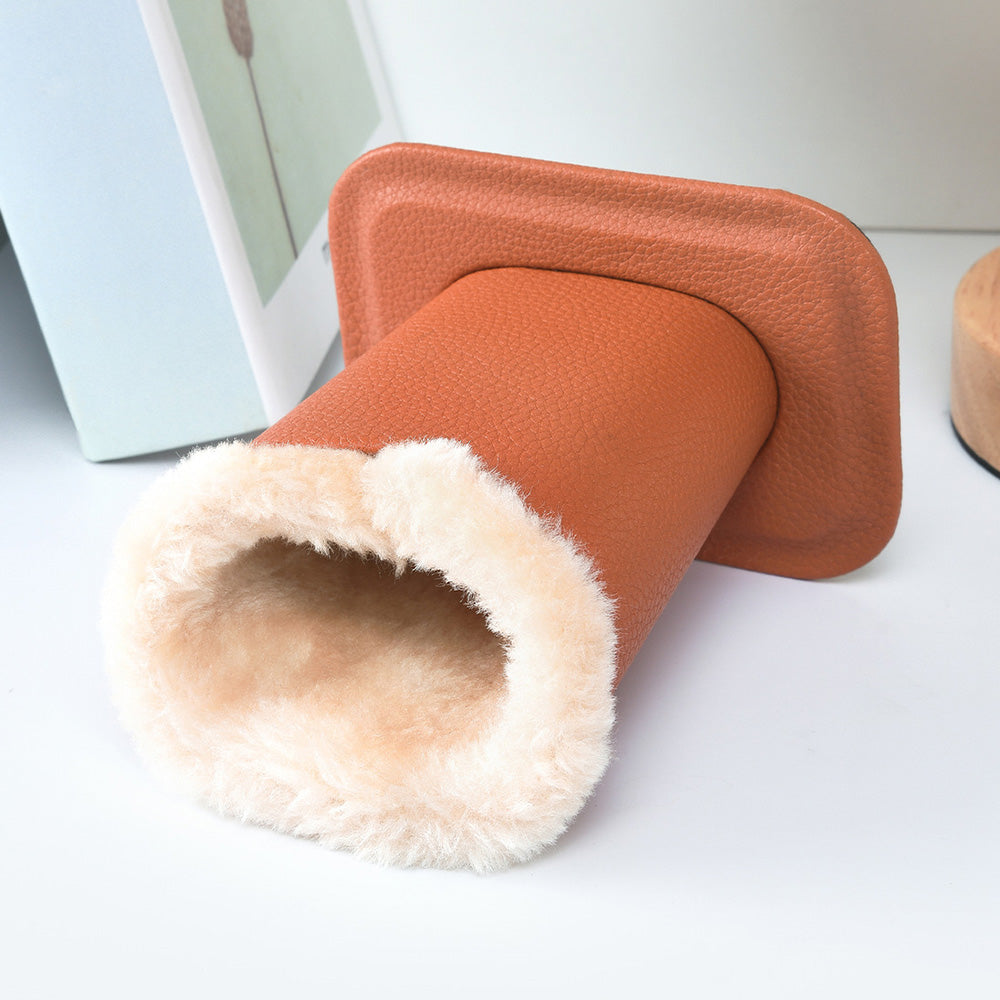 Soft Plush Lined Eyeglasses Desk Holder PU Leather Glasses Display Stand With Base-Brown