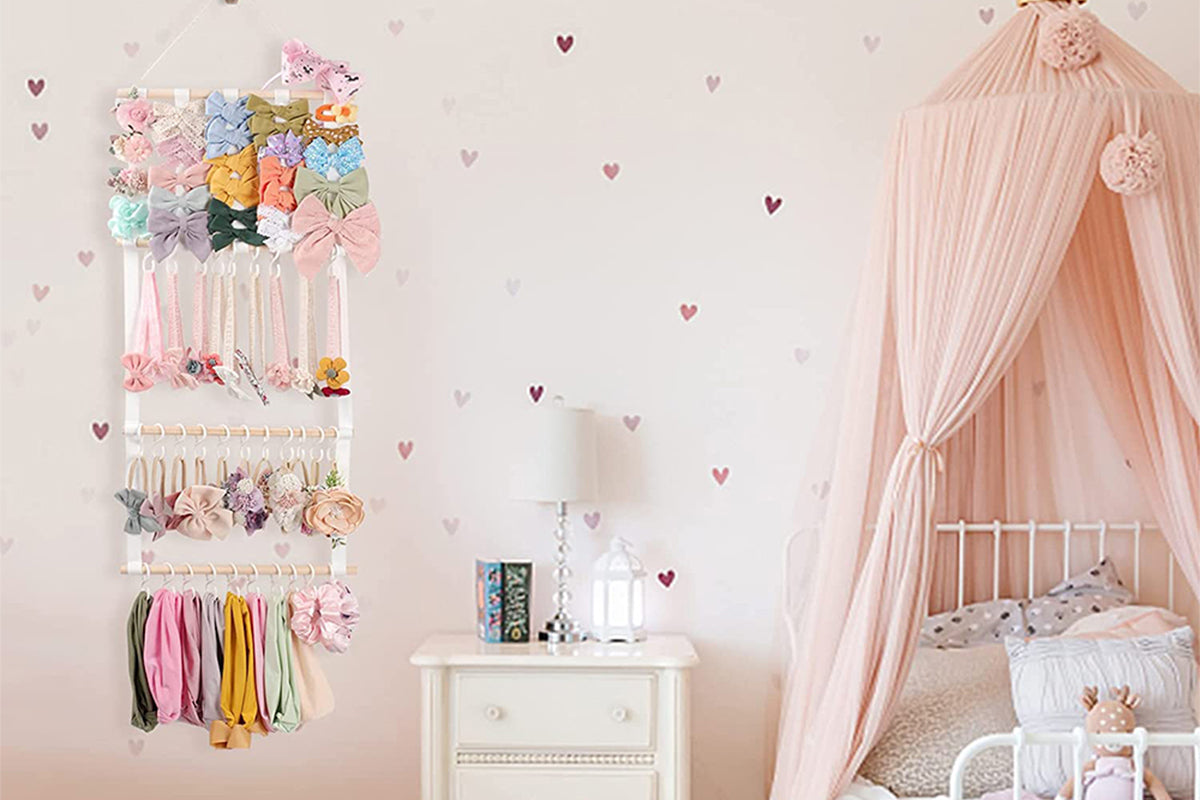 2Pcs Headband Holder For Girls Hair Accessories Display Organizer Wall Hanging Decor-White