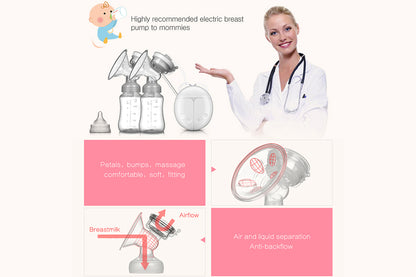 Double Electric Breast Pump Portable And Rechargeable Extractor For Breastfeeding Moms-Pink