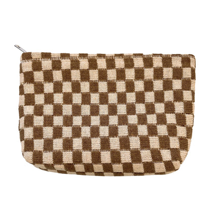 2Pcs Checkered Makeup Bags Travel Toiletry Bag Organizer Makeup Storage Bags Brown