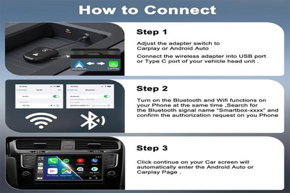 2 in1 Wireless Carplay Adapter USB Type-C Bluetooth Dongle for iPhone Android Auto -Black