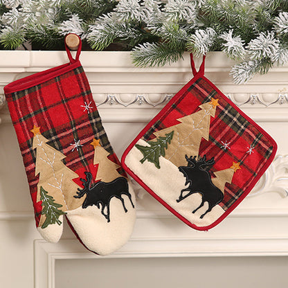 Christmas Oven Mitt Pot Holder Set Reusable Kitchen Heat Insulation Pad Microwave Gloves