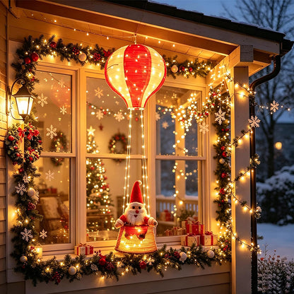 Christmas Santa Claus Hot Air Balloon with Light String - Warm Light