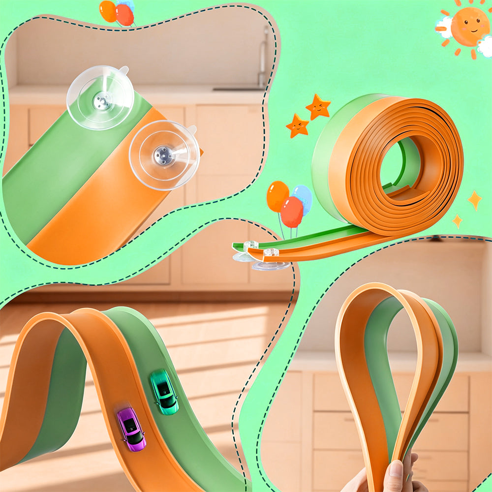 DIY Flexible Car Track Set Bendable Race Track with 4 Toy Cars - Orange