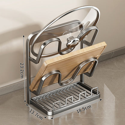Pot Lid Storage Rack Carbon Steel Holder with Drip Tray Organizer-Grey