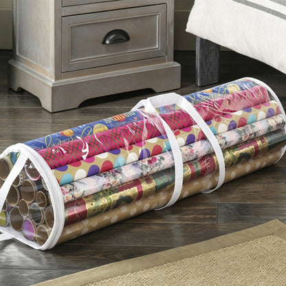 80x22cm Clear PVC Holiday Wrapping Paper Storage Bag with Zipper - White