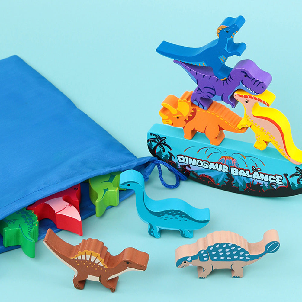 Dinosaur Toys for Kids Wooden Stacking Montessori Toys Balance Competition Game Set