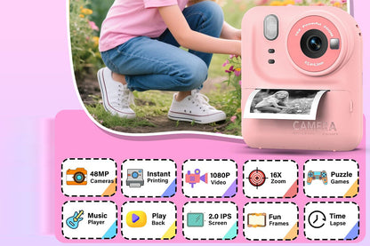 Boy and Girls Camera Instant Print Photo Portable Thermal Printing Camera-Pink