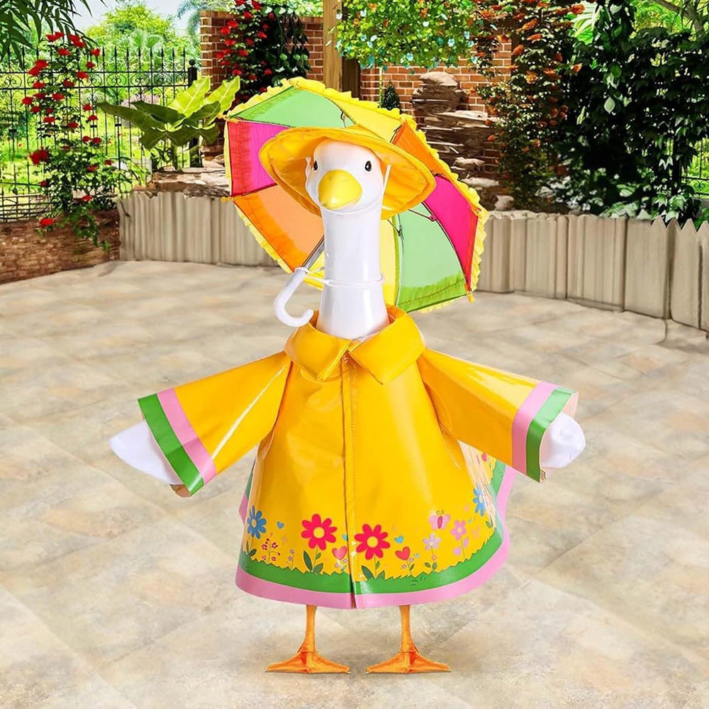 58 cm Raincoat Set for Garden Goose Statue with Rain Hat and Umbrella