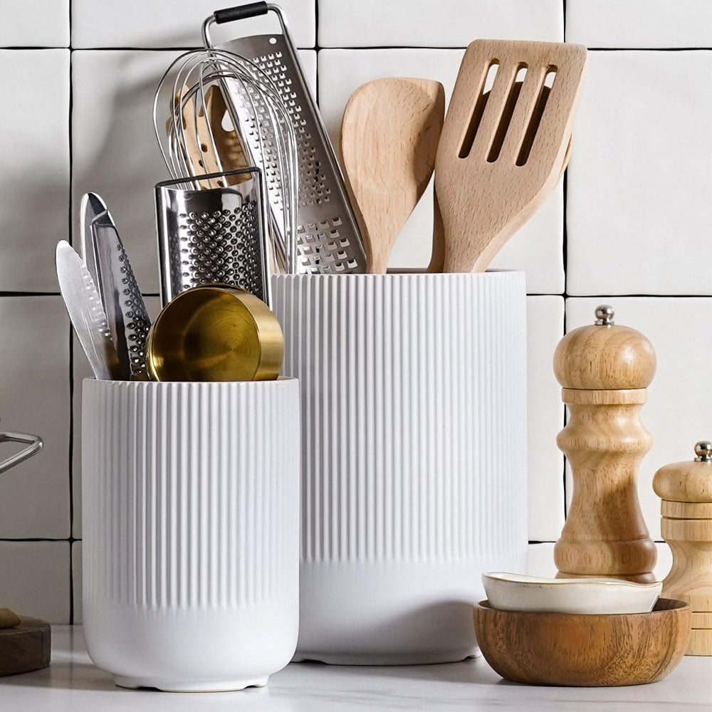 2 Piece Set Kitchen Ceramic Utensil Holder